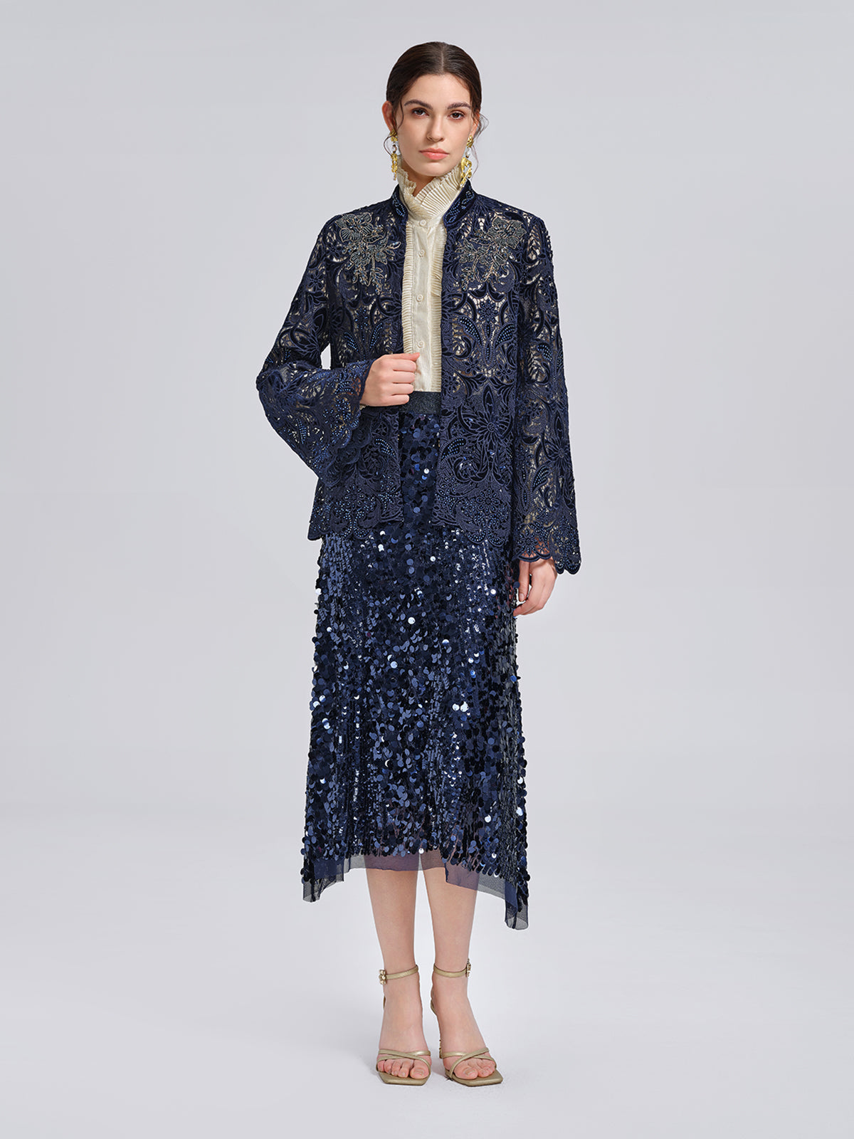 Velvet Lace Cutout Embroidered Jacket