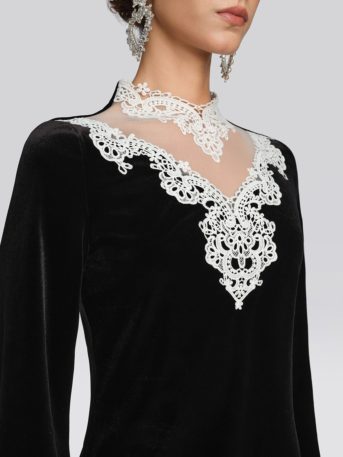Velvet Lace Trim Blouse