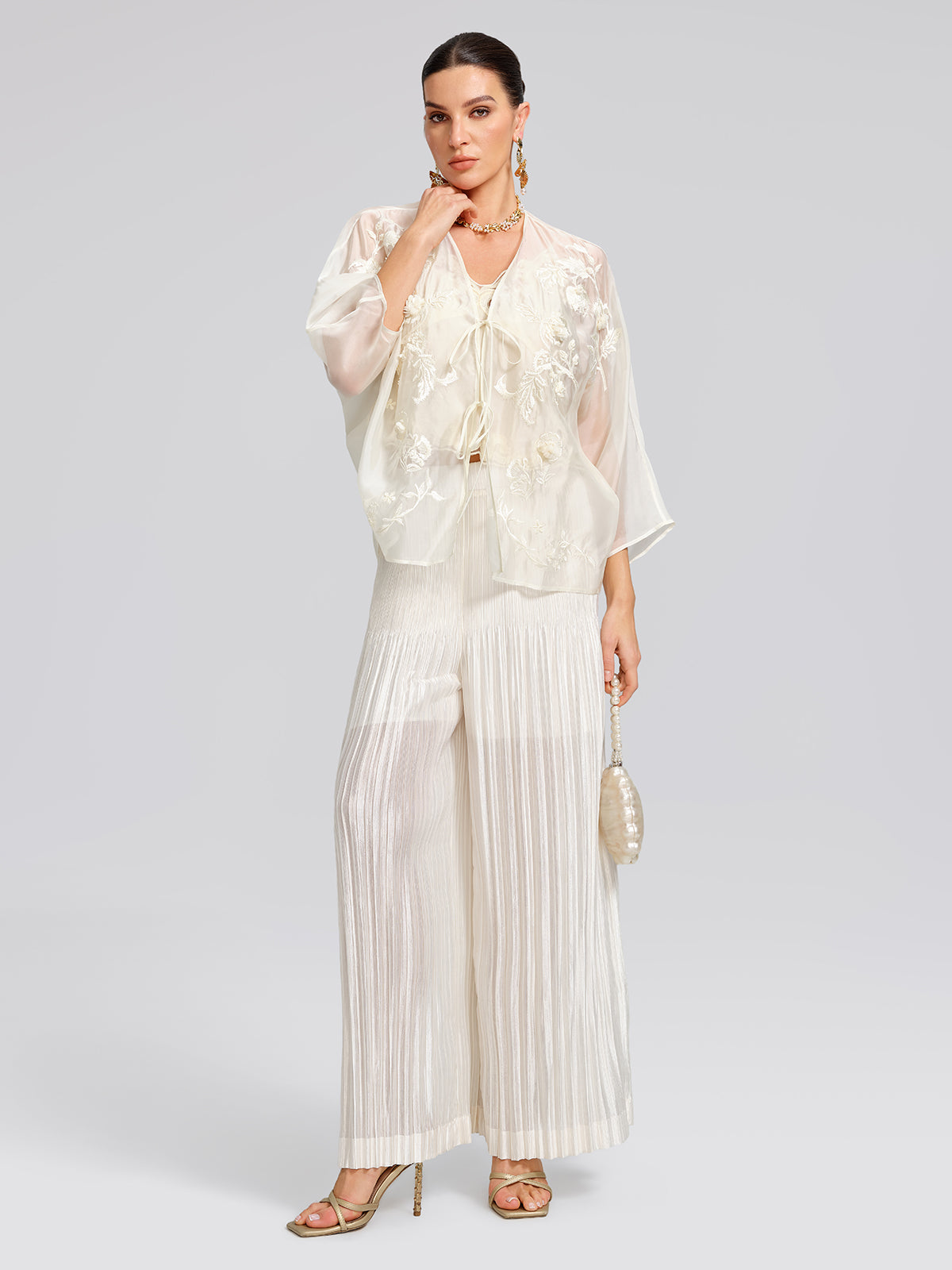 Art Pleated Elastic-Waist Wide-Leg Pants