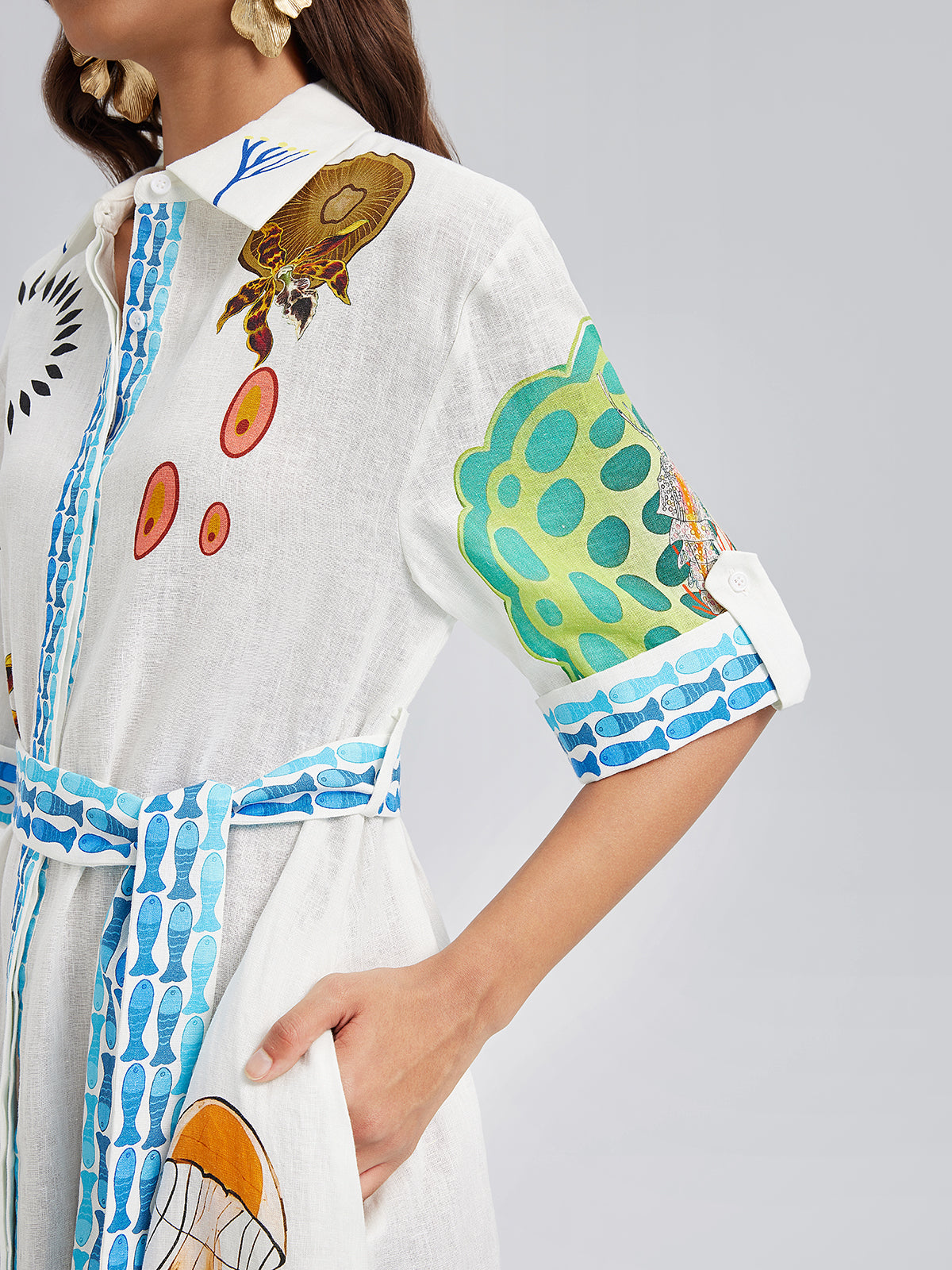 Breathable Natural Linen Printed Dress