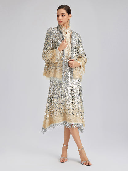 Luxurious Beaded Ombre Fringe Jacket