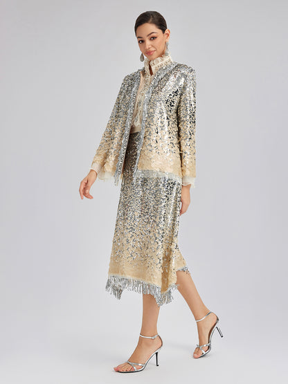 Luxurious Beaded Ombre Fringe Jacket