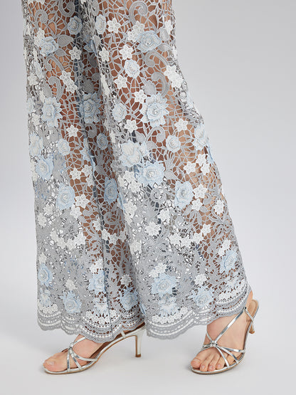 Elegant Rhinestone Lace Denim Jeans