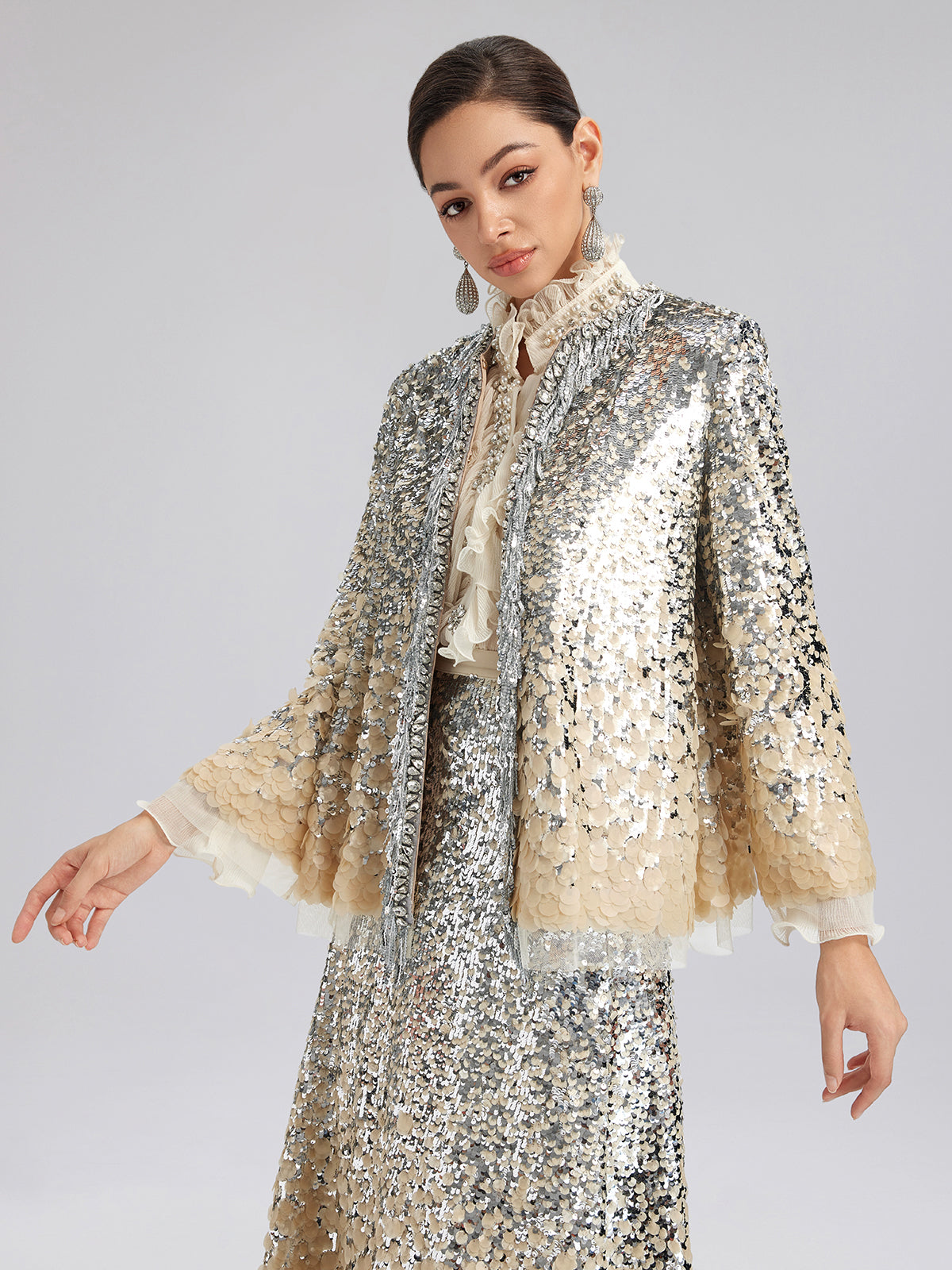 Luxurious Beaded Ombre Fringe Jacket