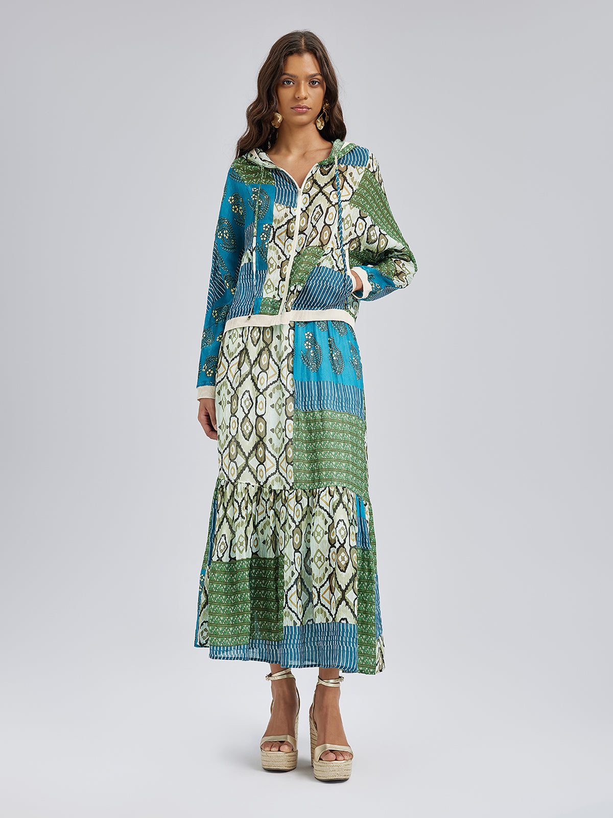 Final Sale | Elastic Waist Patchwork Ramie Skirt