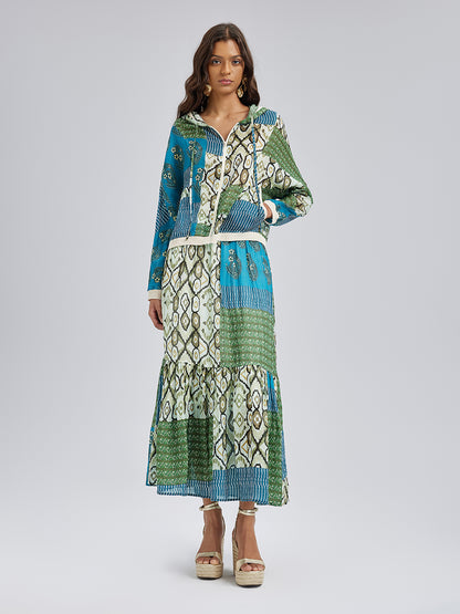 Final Sale | Elastic Waist Patchwork Ramie Skirt