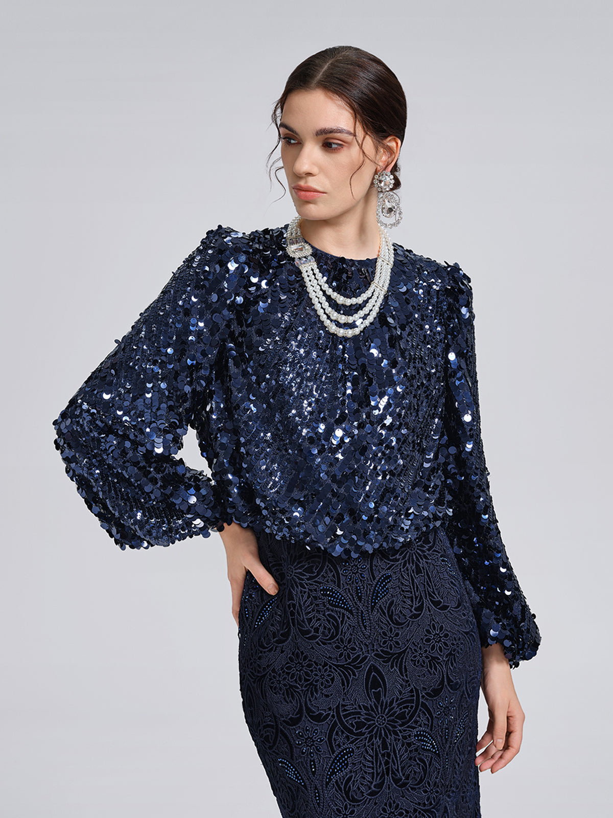 Fish-Scale Sequin Cropped Top