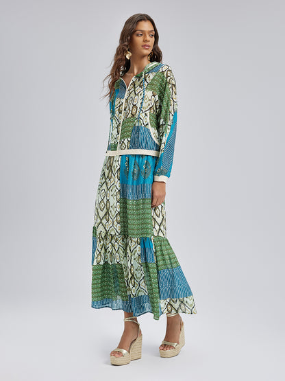 Final Sale | Elastic Waist Patchwork Ramie Skirt