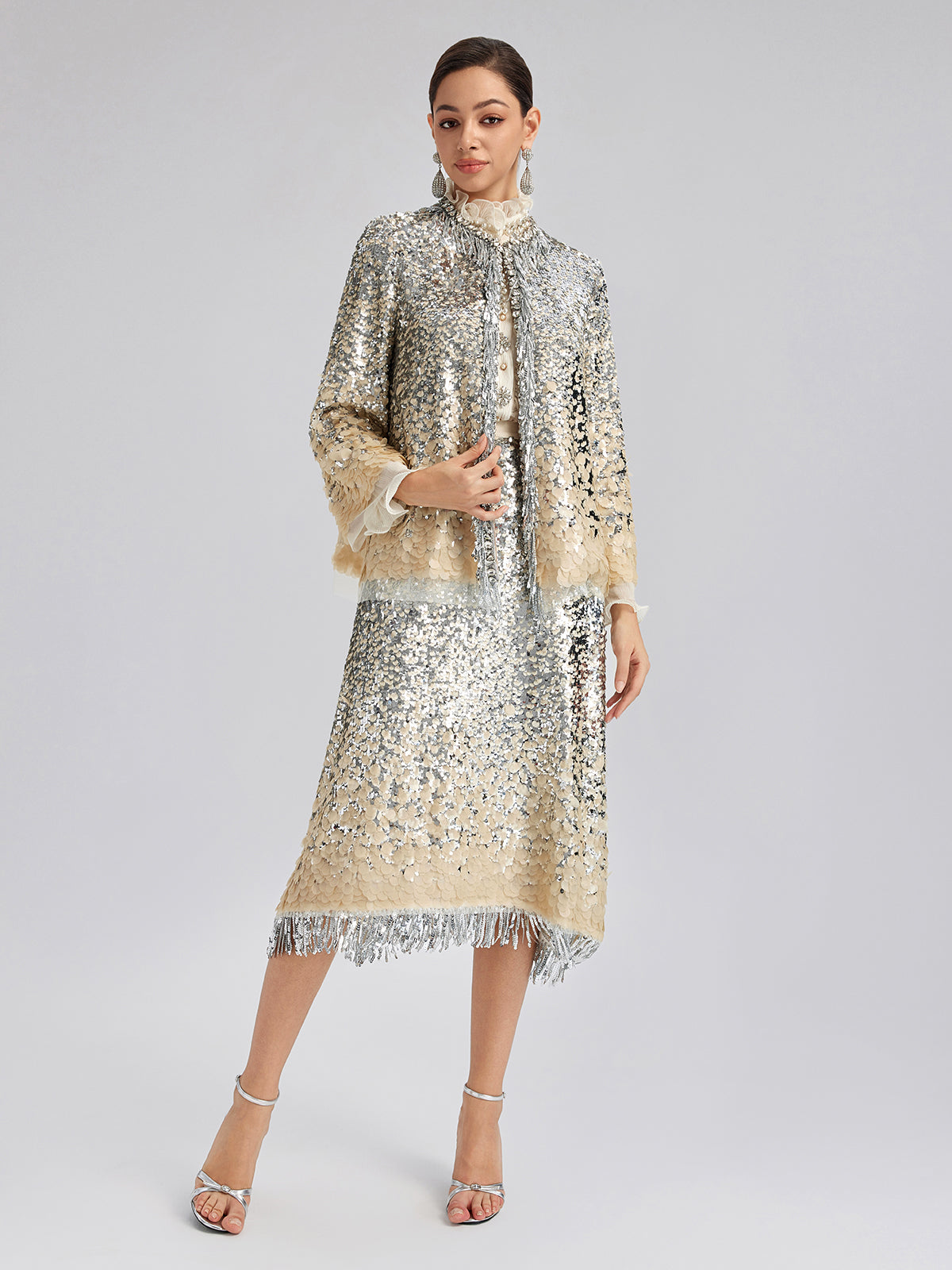 Luxurious Beaded Ombre Fringe Jacket