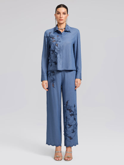 Art Cutout Floral Embroidered Linen Shirt