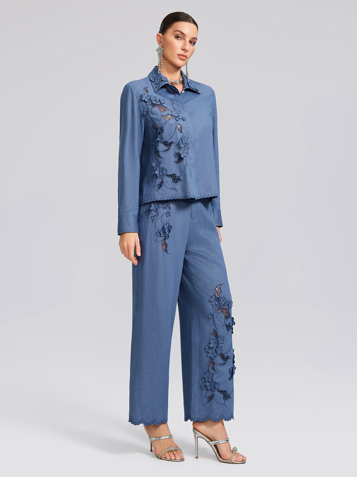 Art Cutout Floral Embroidered Linen Shirt