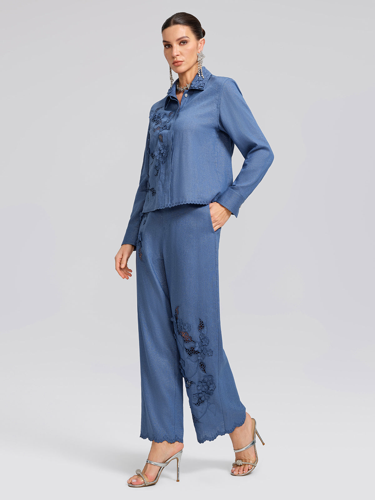 Art Cutout Floral Embroidered Linen Shirt