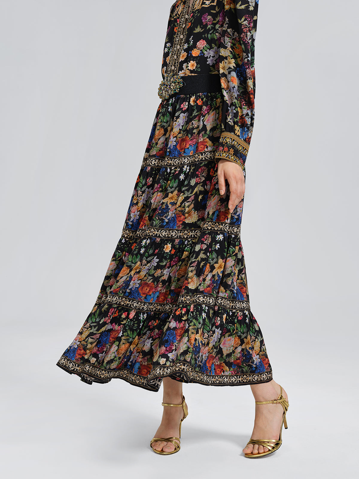 100% Silk Printed Rhinestone Skirt