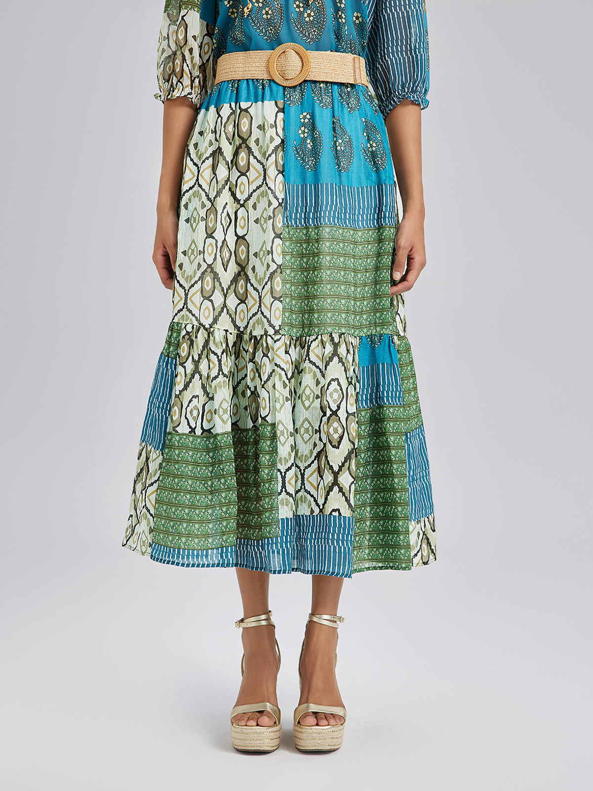 Final Sale | Elastic Waist Patchwork Ramie Skirt