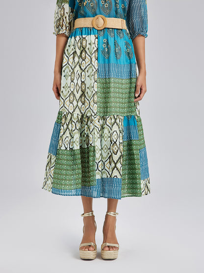 Final Sale | Elastic Waist Patchwork Ramie Skirt