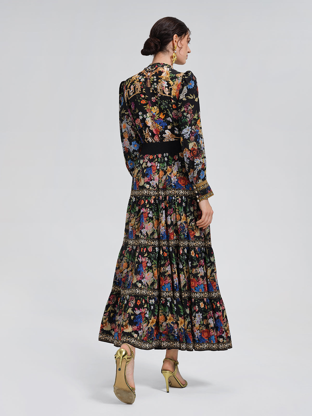 100% Silk Floral Print Rhinestone Blouse