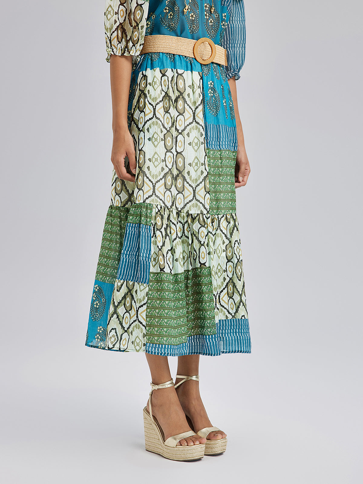 Final Sale | Elastic Waist Patchwork Ramie Skirt
