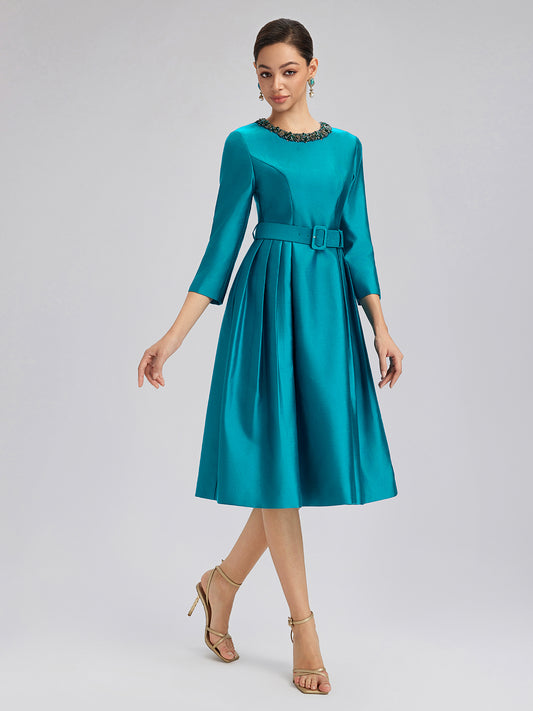 Final Sale | Silk-Wool Hand-Beaded Dress (Belt Included)
