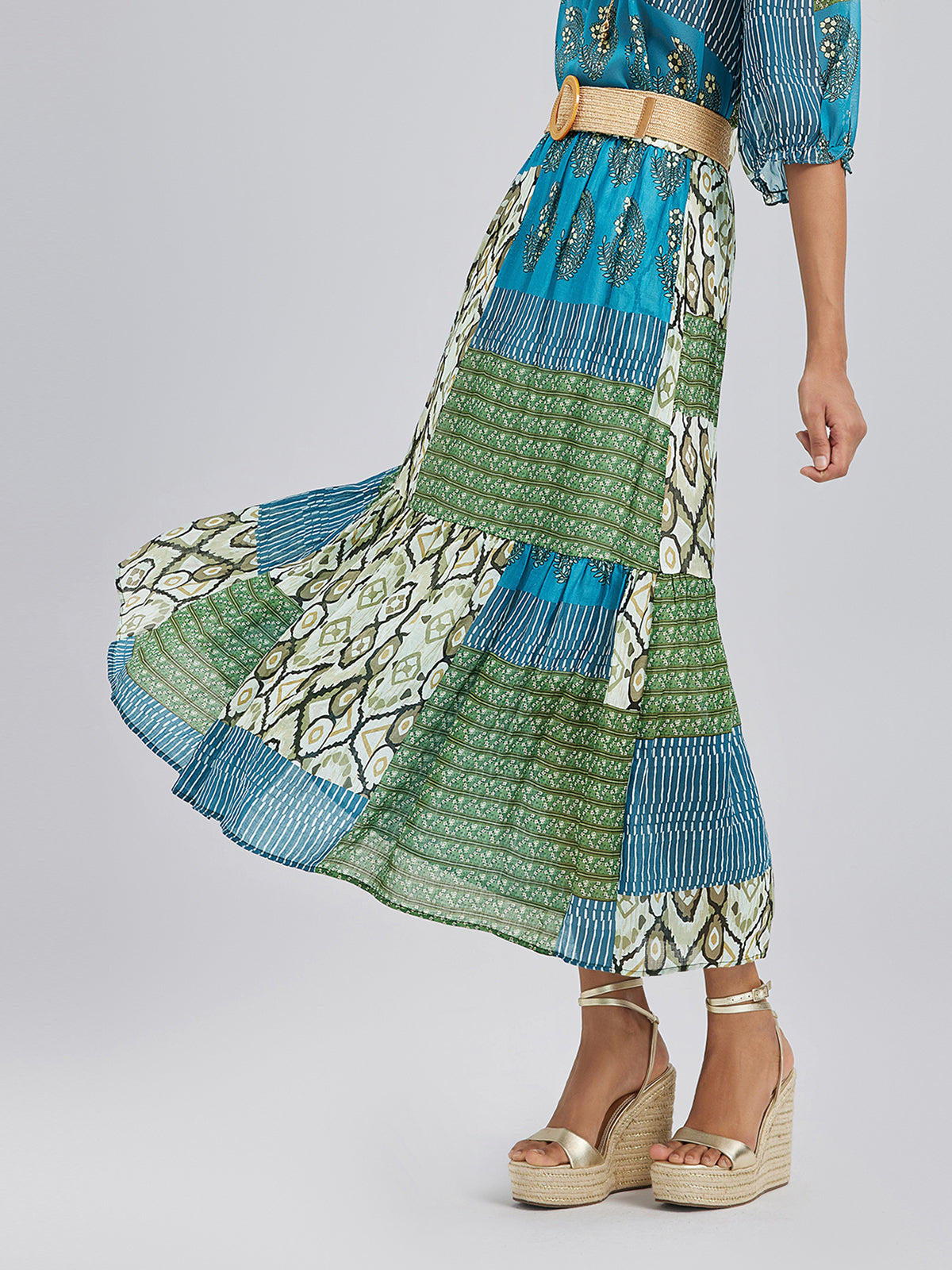 Final Sale | Elastic Waist Patchwork Ramie Skirt