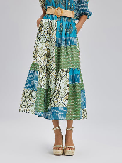 Final Sale | Elastic Waist Patchwork Ramie Skirt