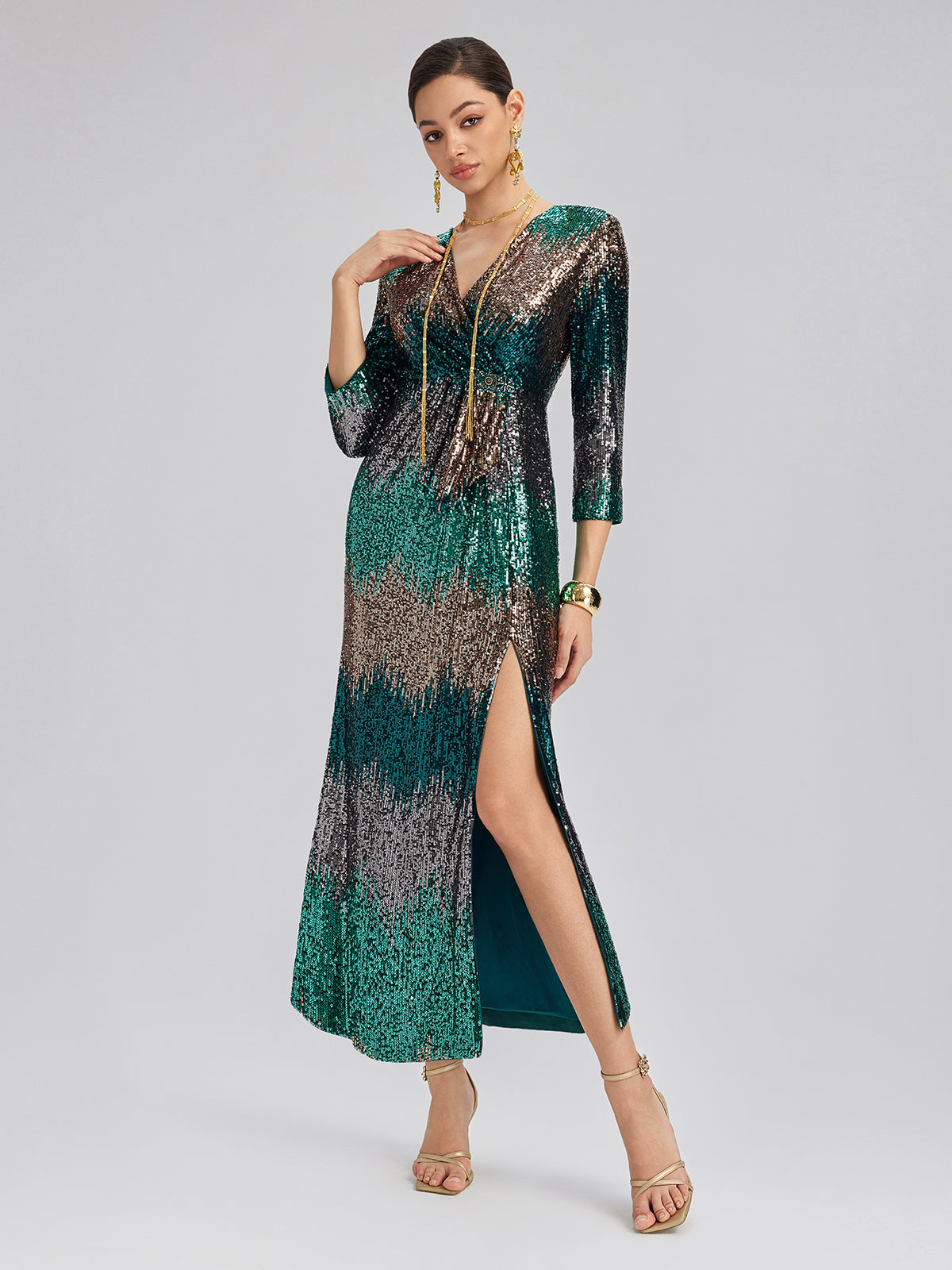 Gradient Sequin V-Neck Stretch Dress