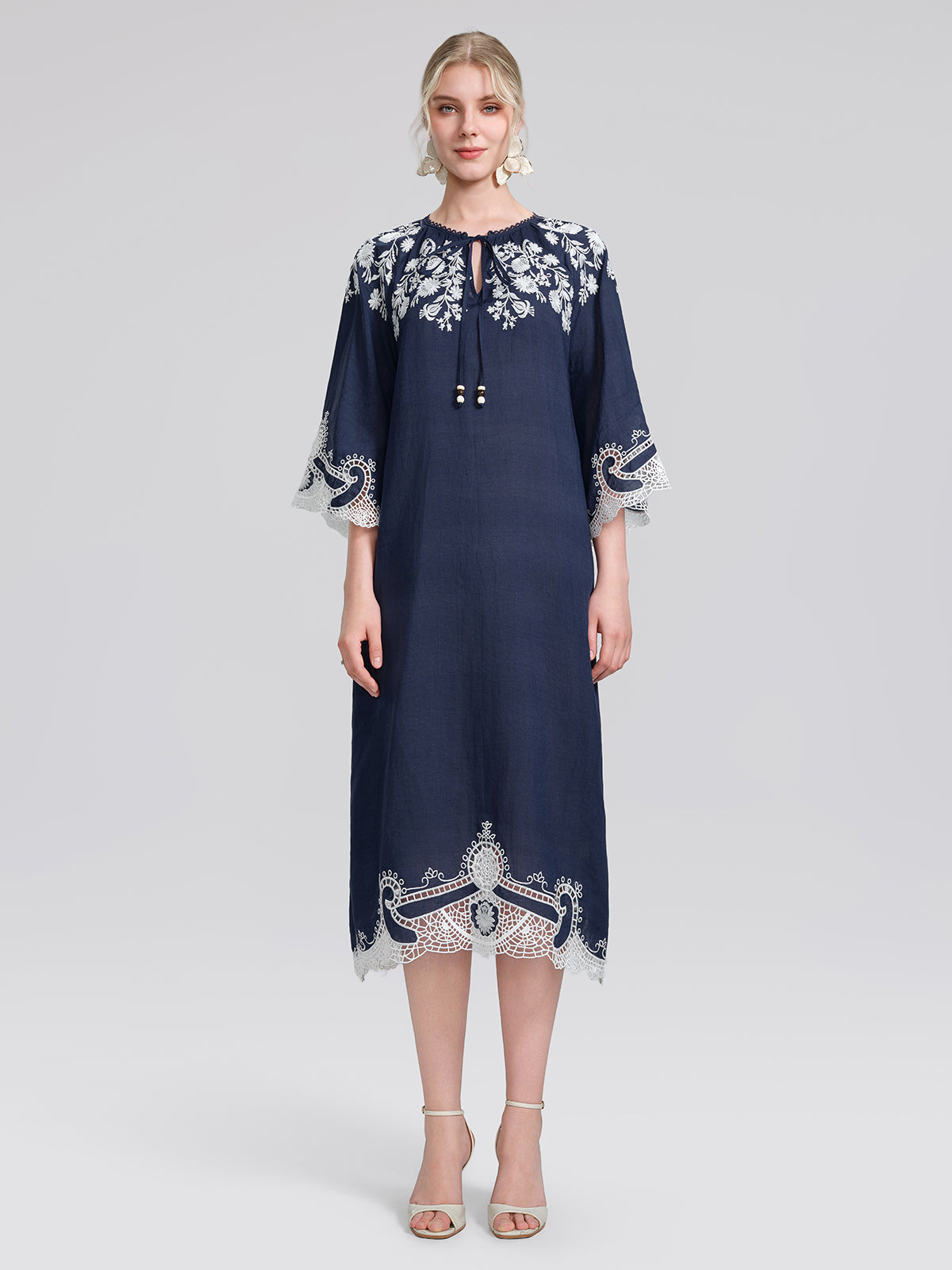 Ramie Floral Embroidered Cutwork Dress