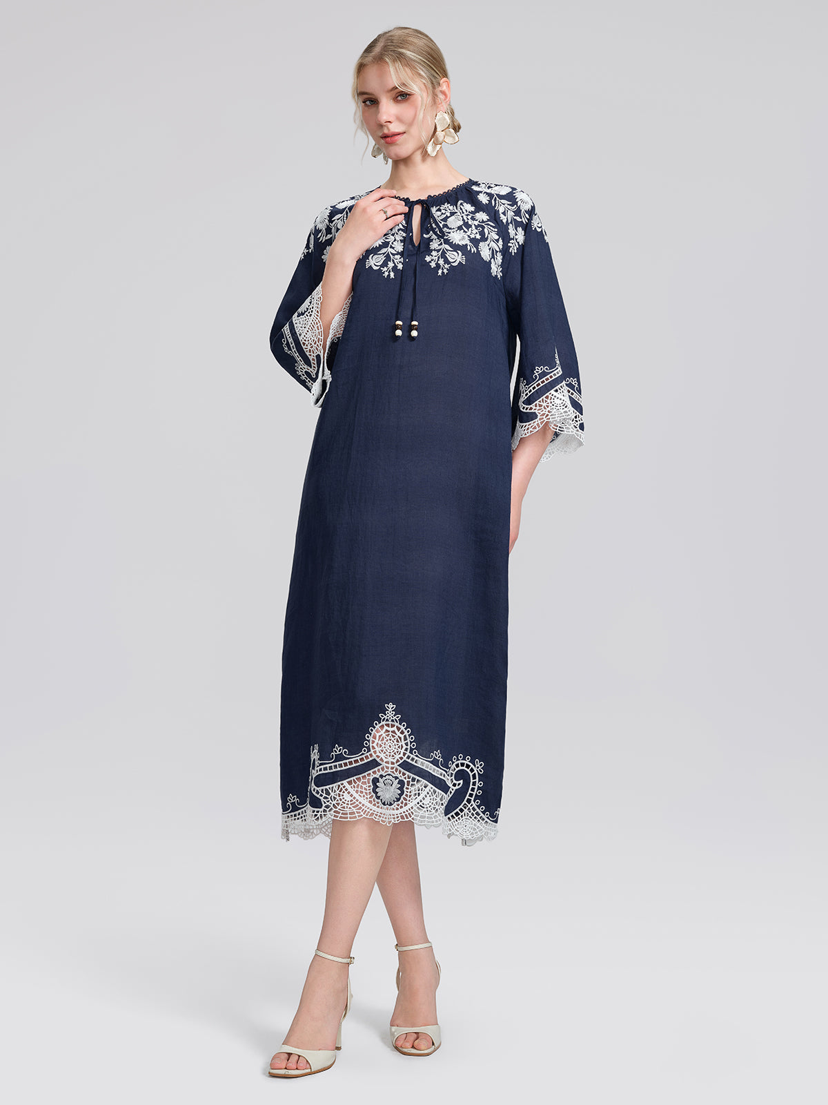 Ramie Floral Embroidered Cutwork Dress