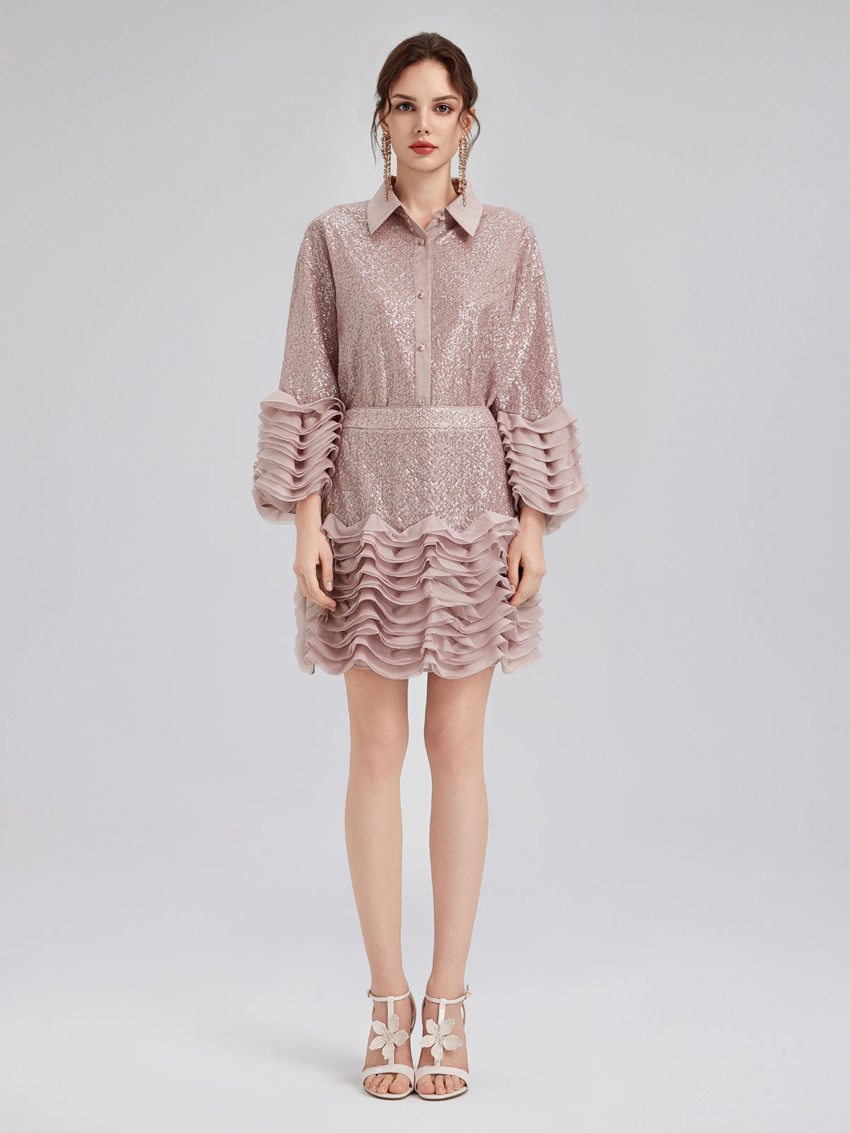 Luxe Ruffled Sequin Pleated Mini Skirt