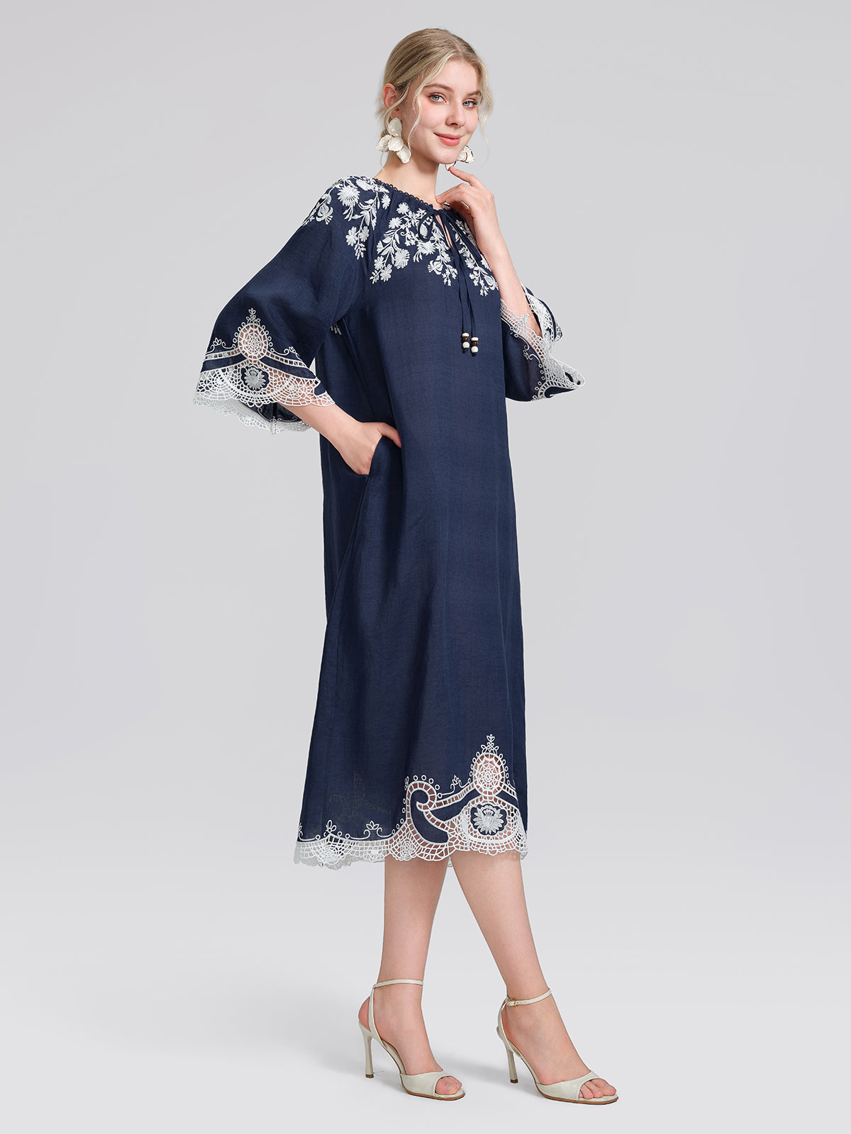 Ramie Floral Embroidered Cutwork Dress