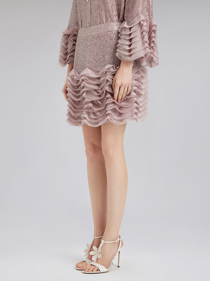 Luxe Ruffled Sequin Pleated Mini Skirt