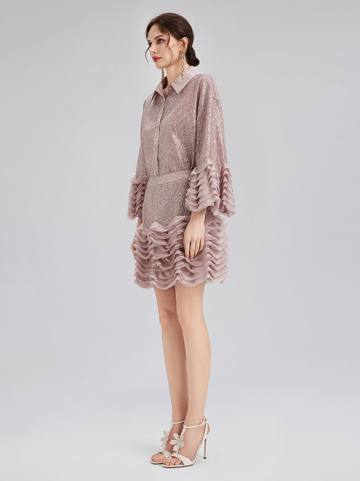 Luxe Ruffled Sequin Pleated Mini Skirt