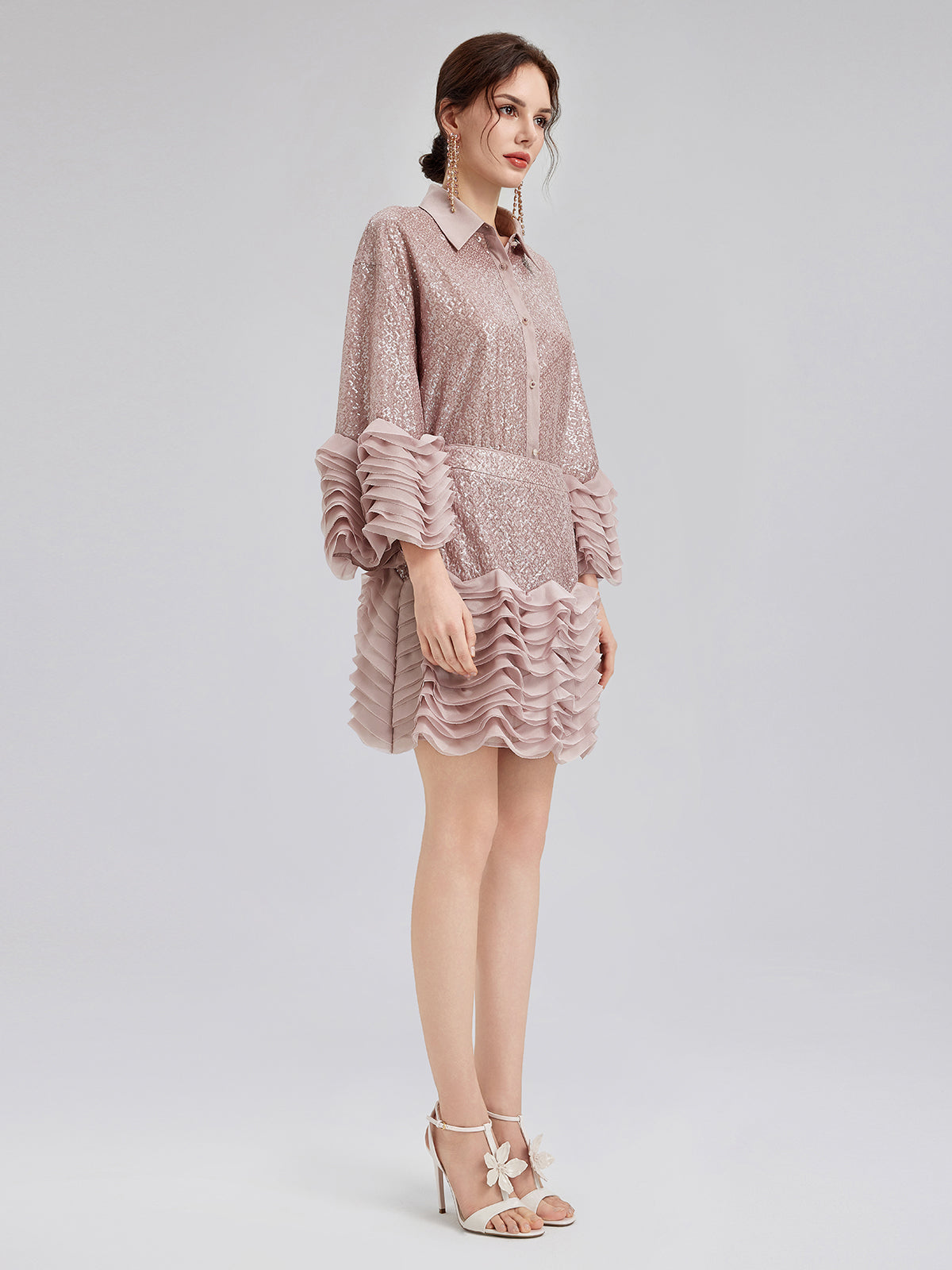 Luxe Ruffled Sequin Pleated Mini Skirt