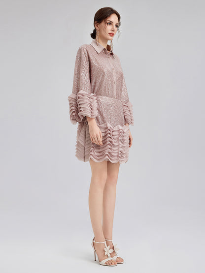 Luxe Ruffled Sequin Pleated Mini Skirt