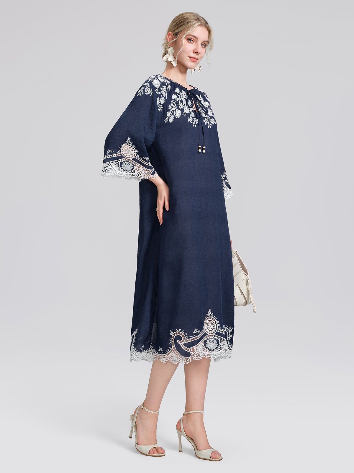 Ramie Floral Embroidered Cutwork Dress