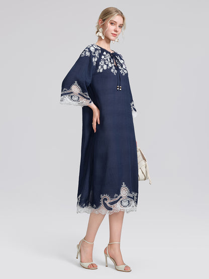 Ramie Floral Embroidered Cutwork Dress