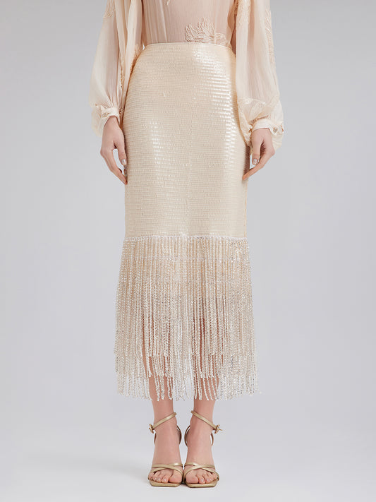Sequin Crystal Fringe Split Skirt