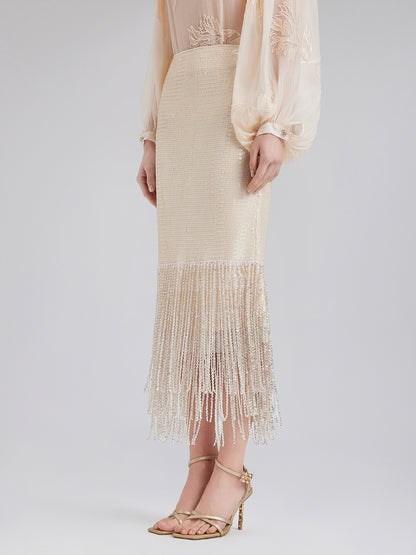 Sequin Crystal Fringe Split Skirt