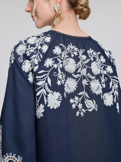 Ramie Floral Embroidered Cutwork Dress