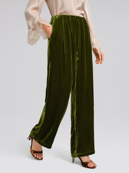 Silk Velvet Elastic-Waist Wide-Leg Pants
