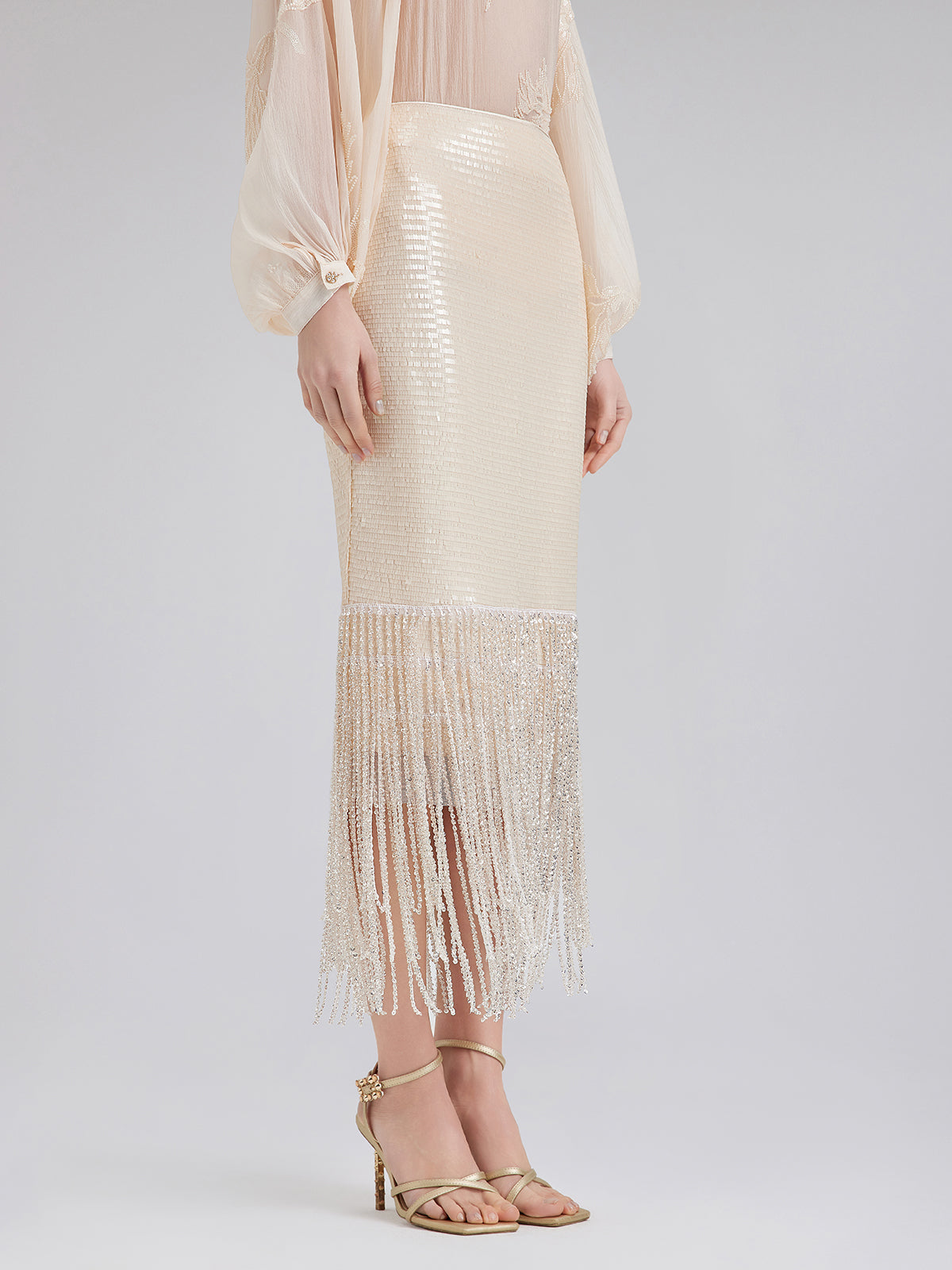 Sequin Crystal Fringe Split Skirt
