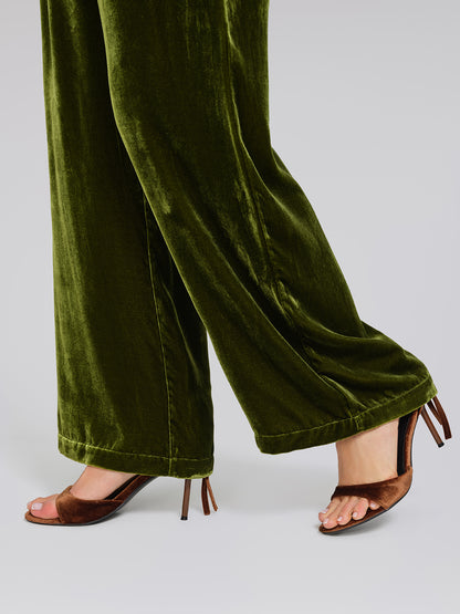 Silk Velvet Elastic-Waist Wide-Leg Pants