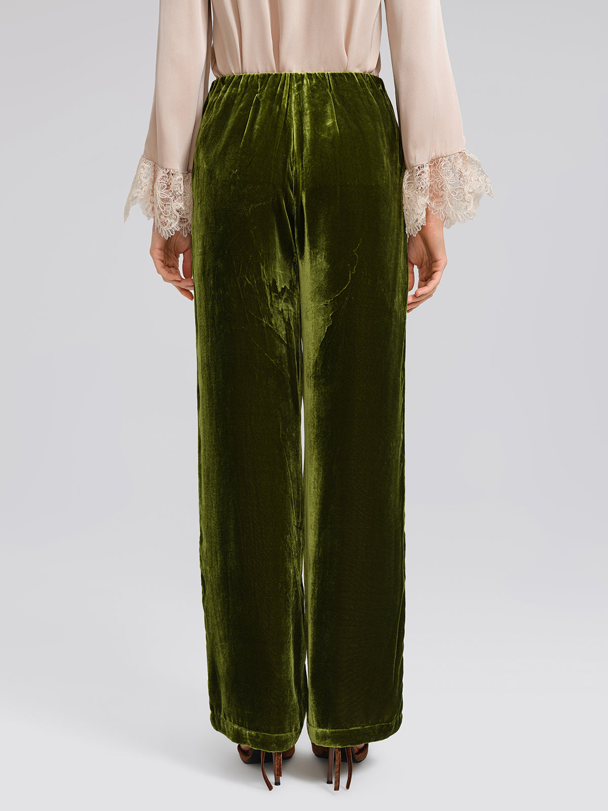 Silk Velvet Elastic-Waist Wide-Leg Pants