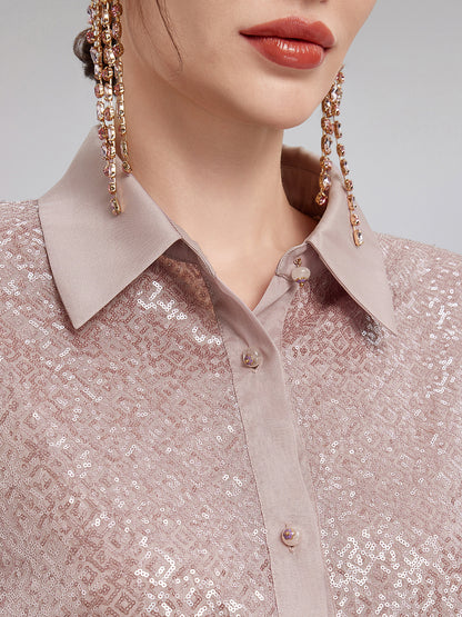 Luxe Ruffled Sequin Pleated Shirt
