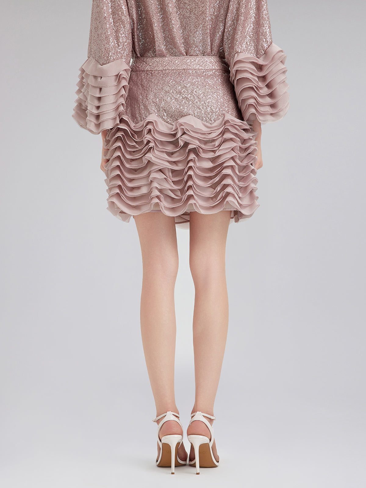 Luxe Ruffled Sequin Pleated Mini Skirt