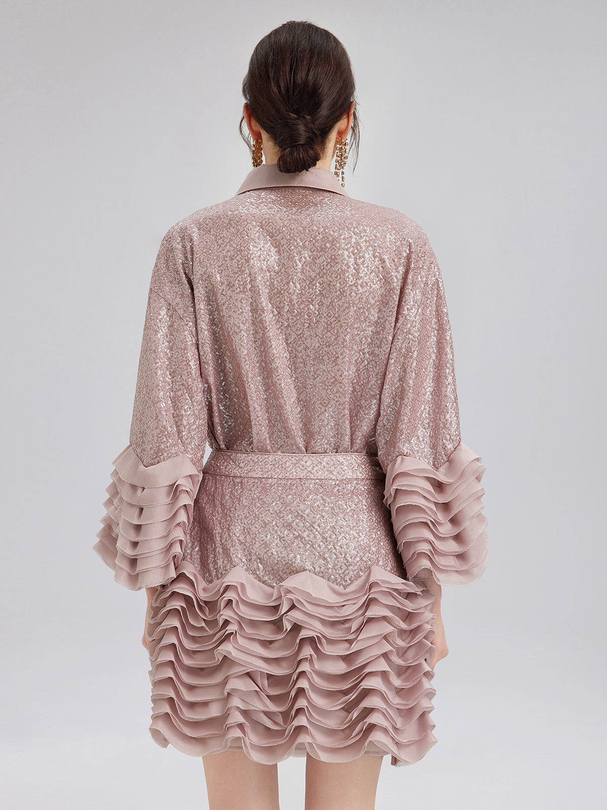 Luxe Ruffled Sequin Pleated Shirt
