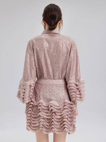 Luxe Ruffled Sequin Pleated Shirt