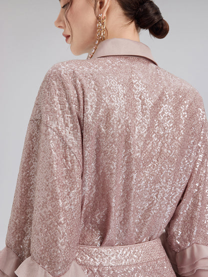 Luxe Ruffled Sequin Pleated Shirt