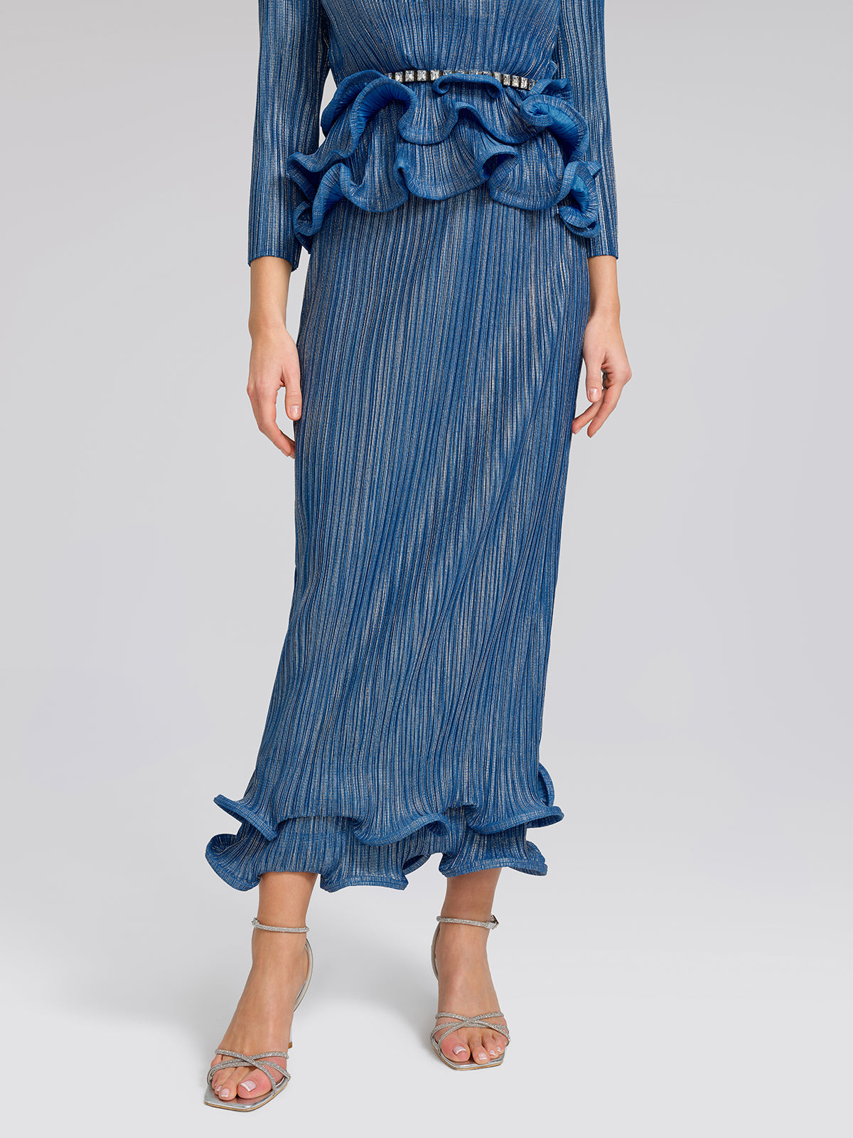 Blue Pleated Bubble-Hem Set