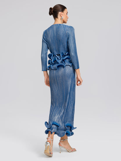 Blue Pleated Bubble-Hem Set