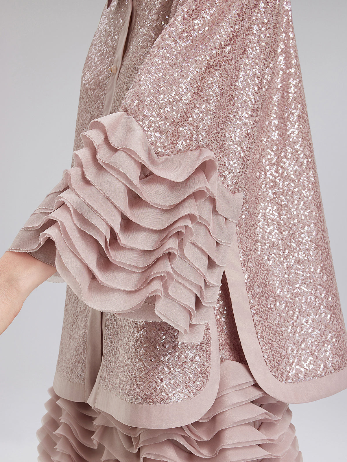 Luxe Ruffled Sequin Pleated Shirt